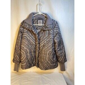 Prana Lily Puffer Jacket Women’s Medium Ribbed knit cuffs color is Gull Flurry